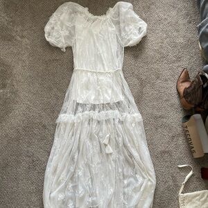 Anthropologie White Lace Maxi Dress